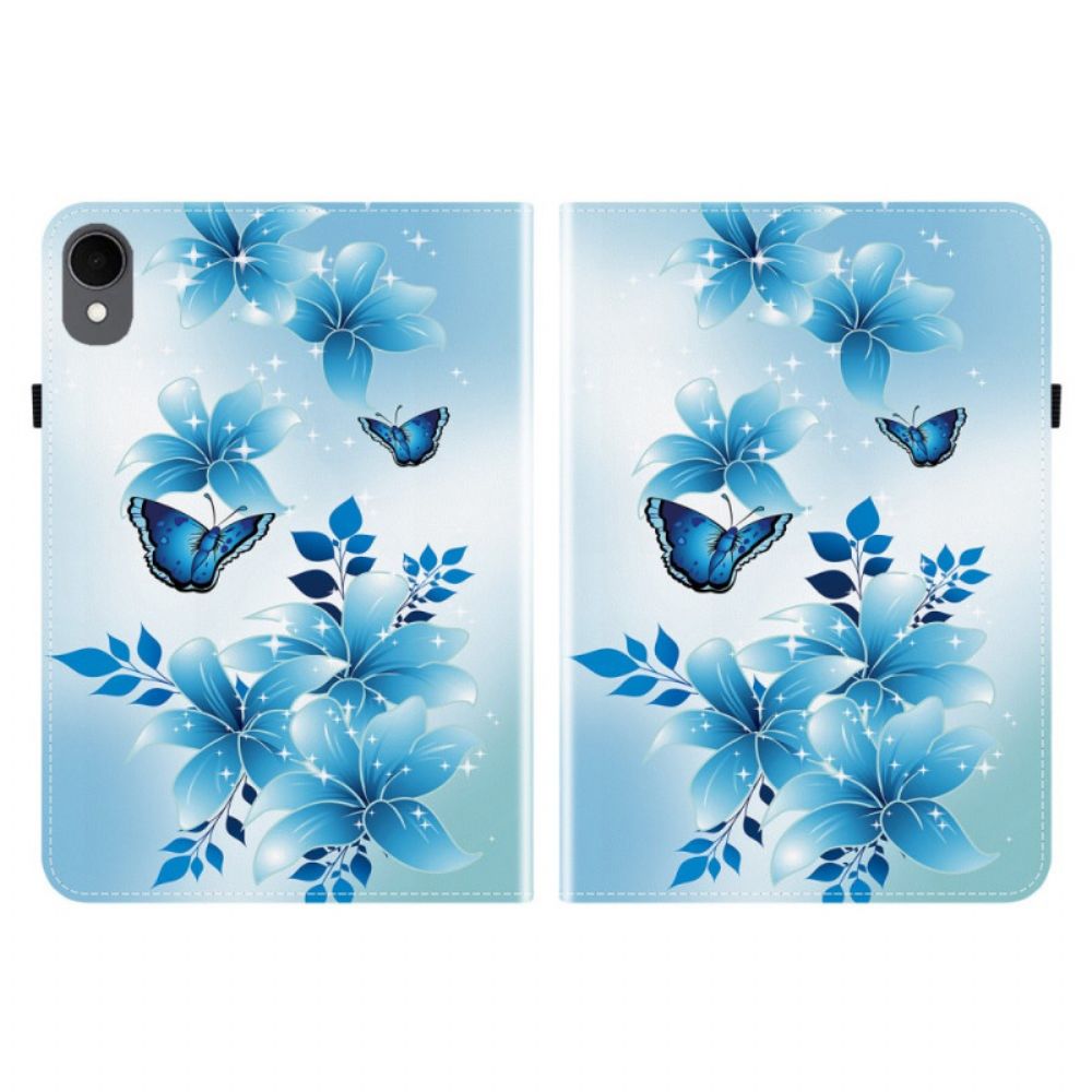 Cover Samsung Galaxy Tab S11 Vlinders En Blauwe Bloemen Bescherming Hoesje