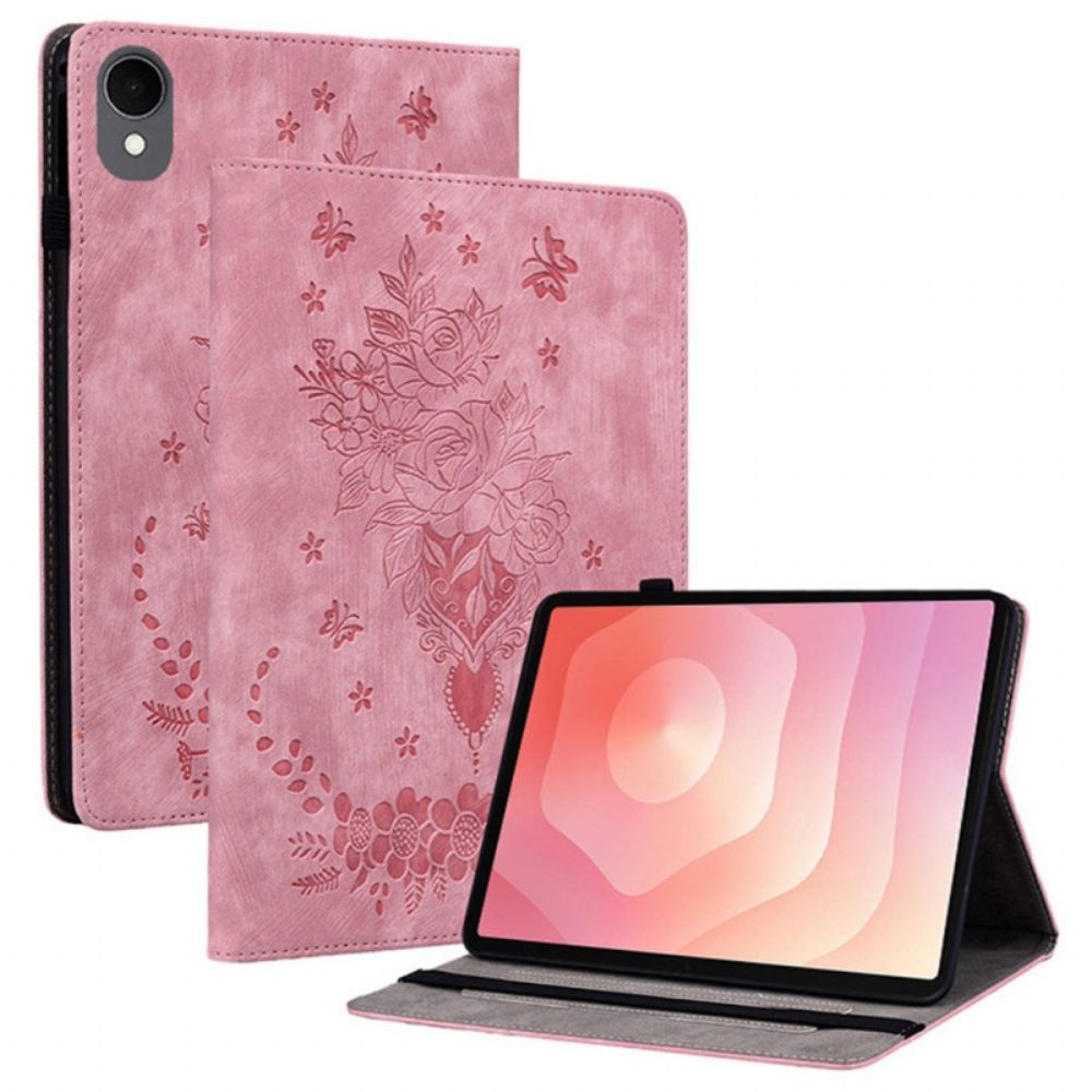 Hoesje Case Samsung Galaxy Tab S11 Telefoonhoesje Bloemen Met Suède-effect