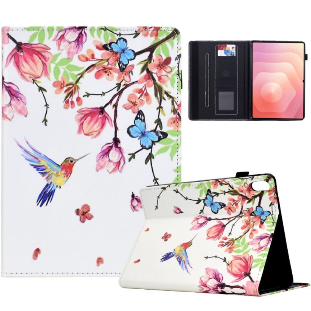 Leren Hoesje Samsung Galaxy Tab S11 Gekleurde Bloemen En Vogels Bescherming Hoesje