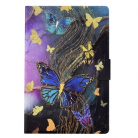 Leren Hoesje Samsung Galaxy Tab S11 Gouden En Kleurrijke Vlinders