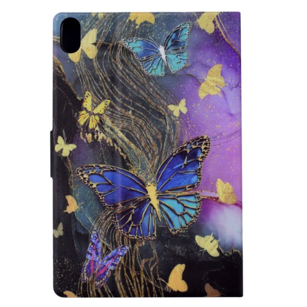 Leren Hoesje Samsung Galaxy Tab S11 Gouden En Kleurrijke Vlinders