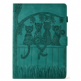 Leren Hoesje Samsung Galaxy Tab S11 Kattenscène Met Suède-effect Bescherming Hoesje