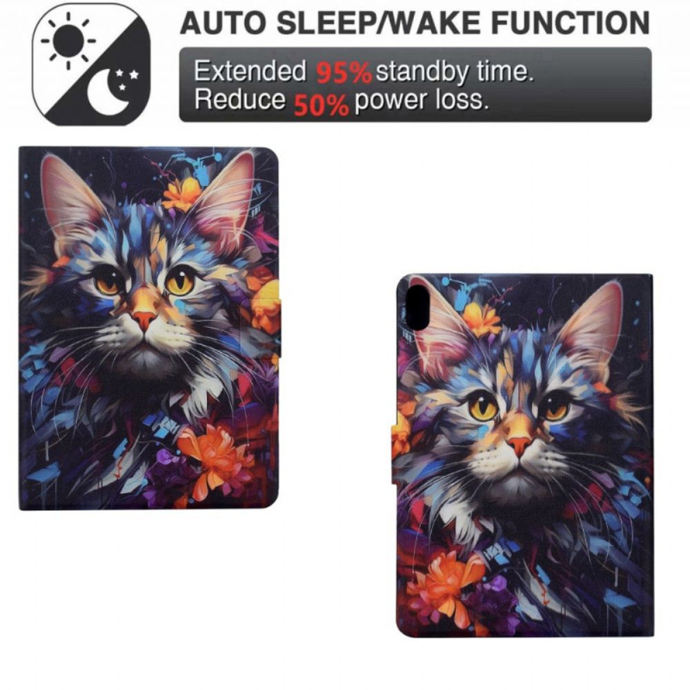 Leren Hoesje Voor Samsung Galaxy Tab S11 Artistieke Kat