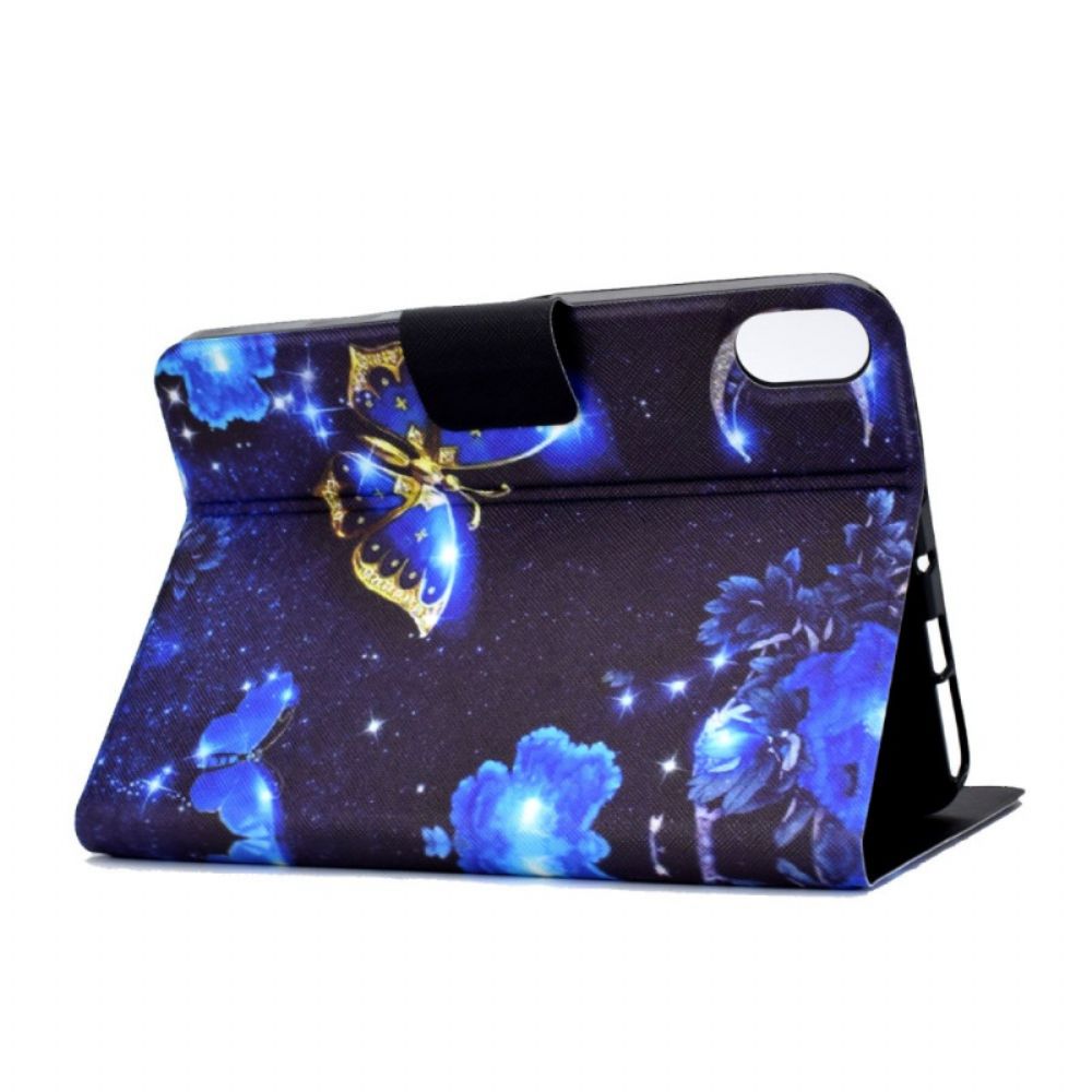 Leren Hoesje Voor Samsung Galaxy Tab S11 Blauw-gouden Vlinder