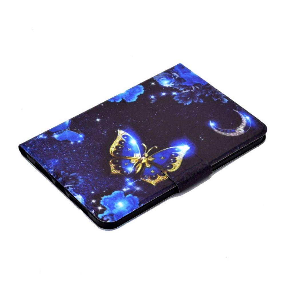 Leren Hoesje Voor Samsung Galaxy Tab S11 Blauw-gouden Vlinder