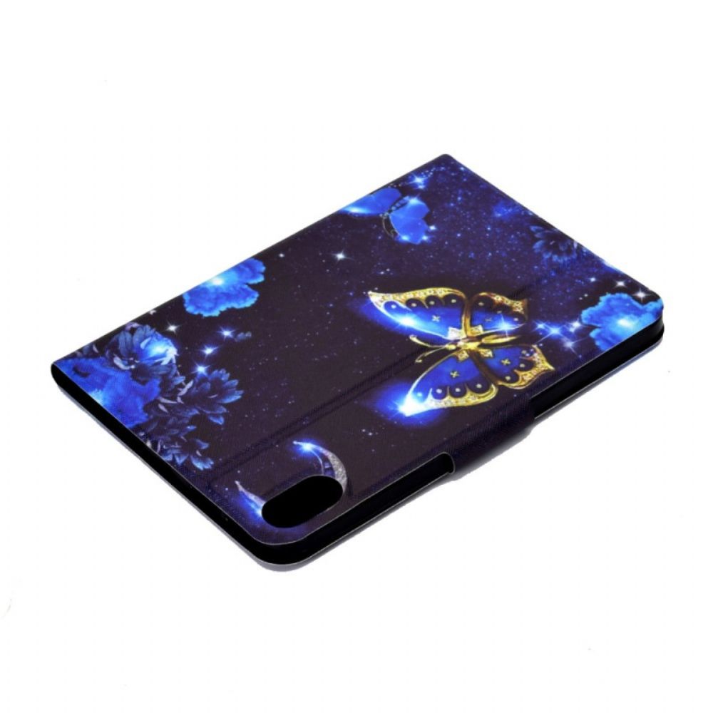 Leren Hoesje Voor Samsung Galaxy Tab S11 Blauw-gouden Vlinder