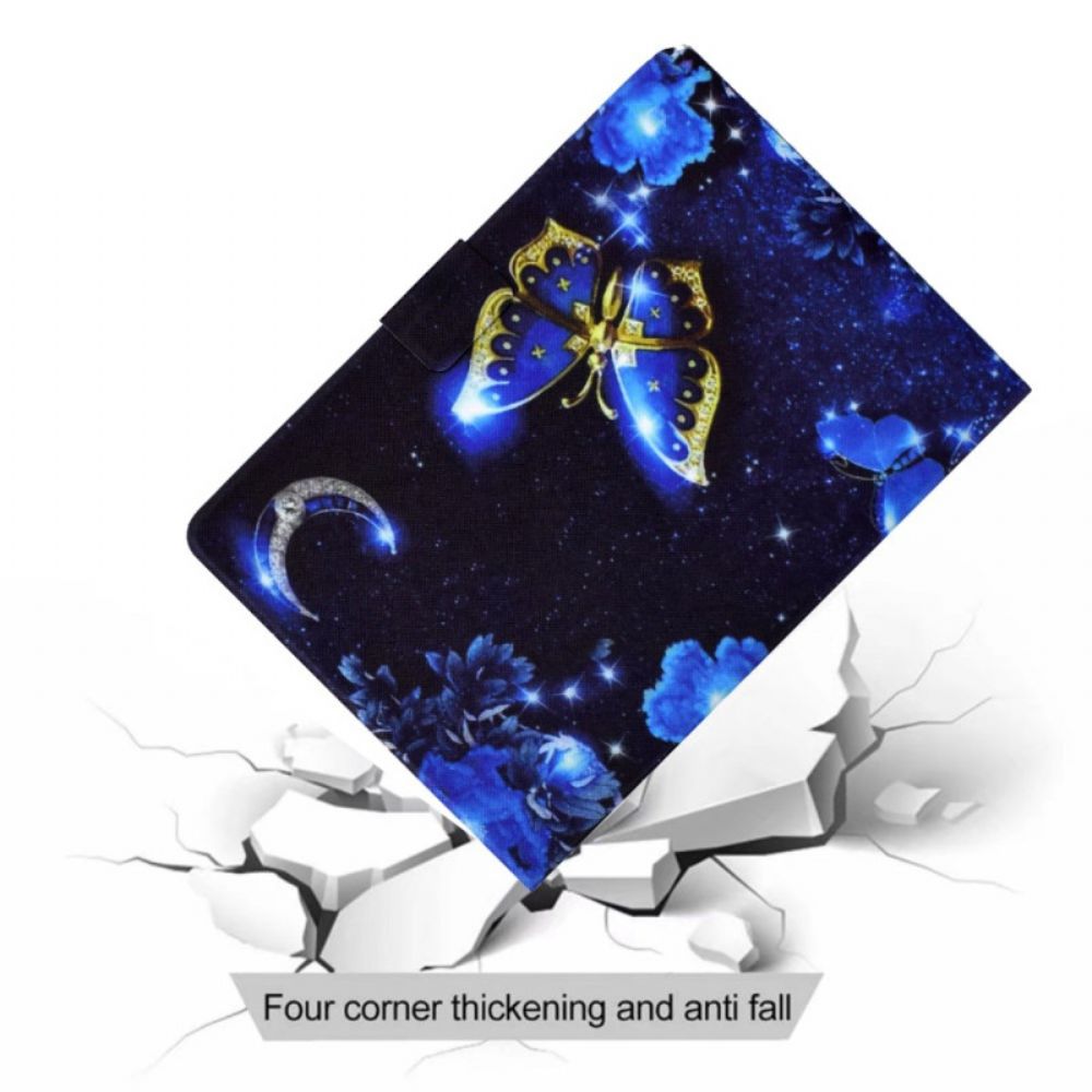Leren Hoesje Voor Samsung Galaxy Tab S11 Blauw-gouden Vlinder
