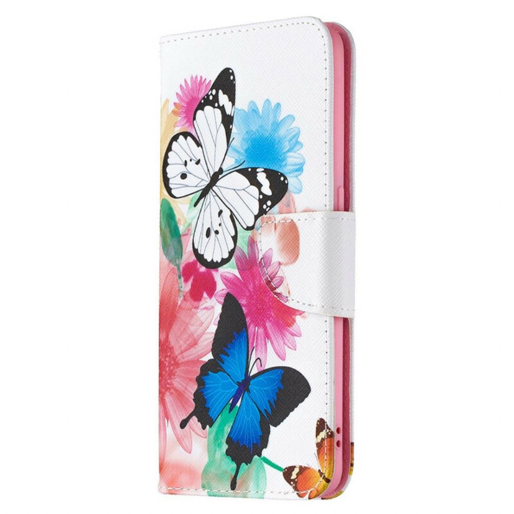 Folio-hoesje voor Oppo Find X2 Lite Geschilderde Vlinders En Bloemen