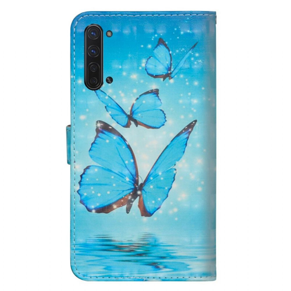 Leren Hoesje voor Oppo Find X2 Lite Vliegende Blauwe Vlinders