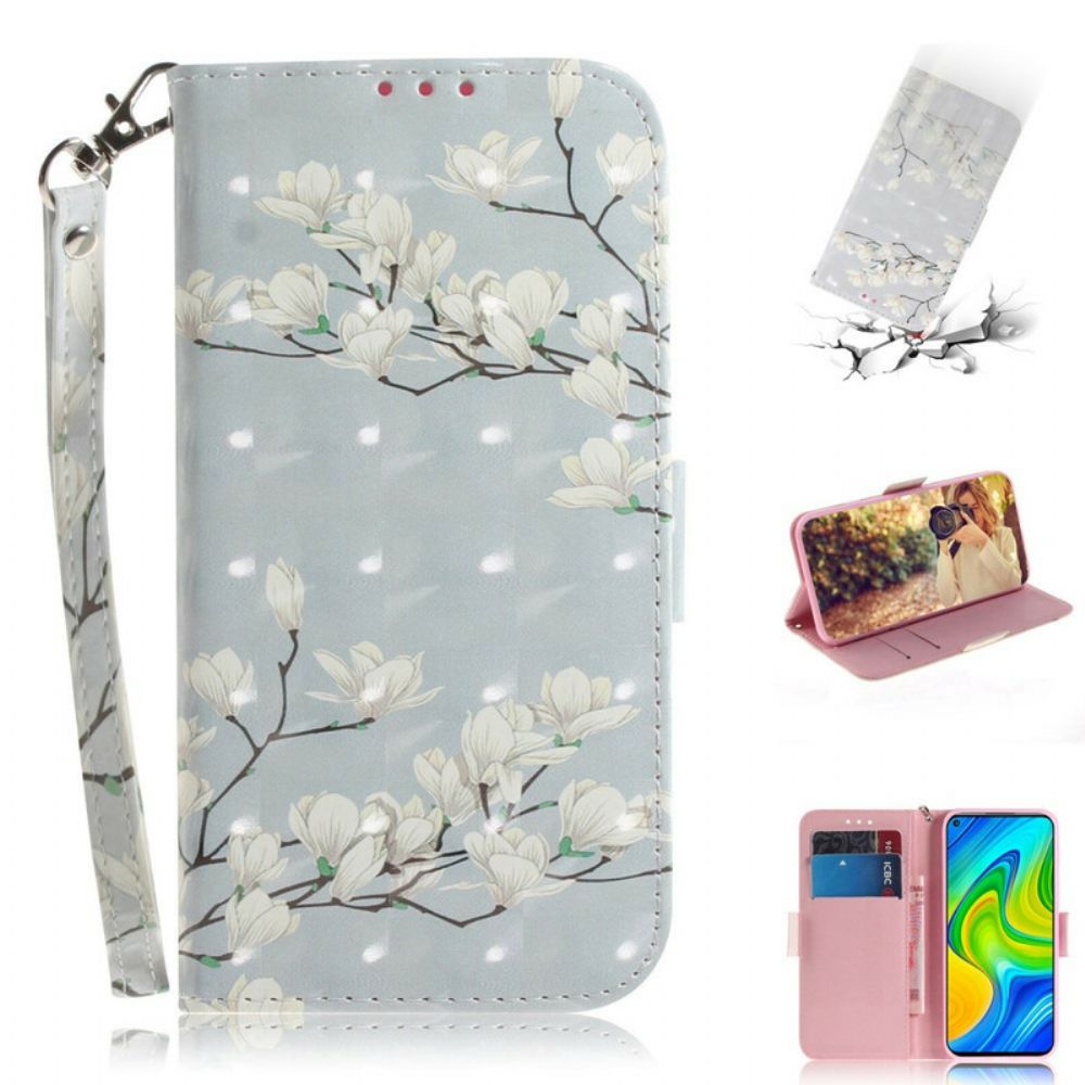 Folio-hoesje voor Xiaomi Redmi Note 9 Met Ketting Thong Bloemenboom