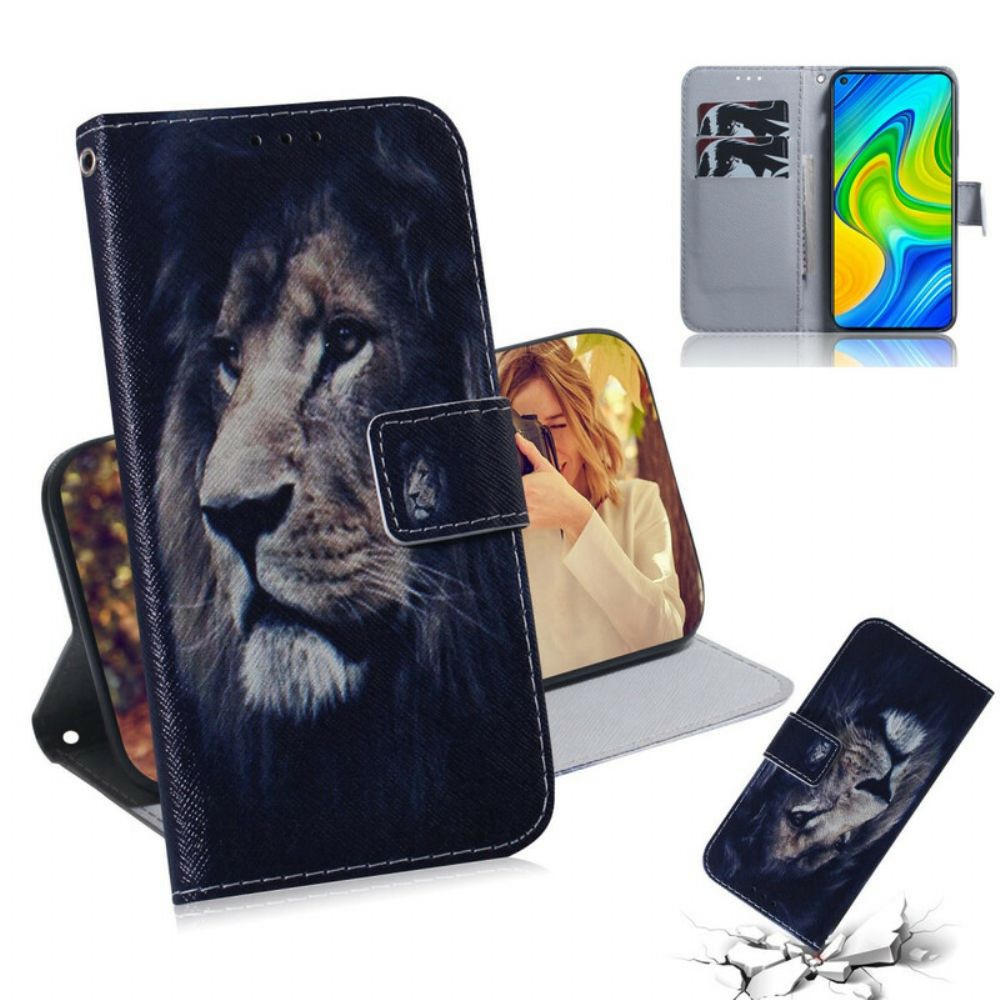 Leren Hoesje voor Xiaomi Redmi Note 9 Dromende Leeuw