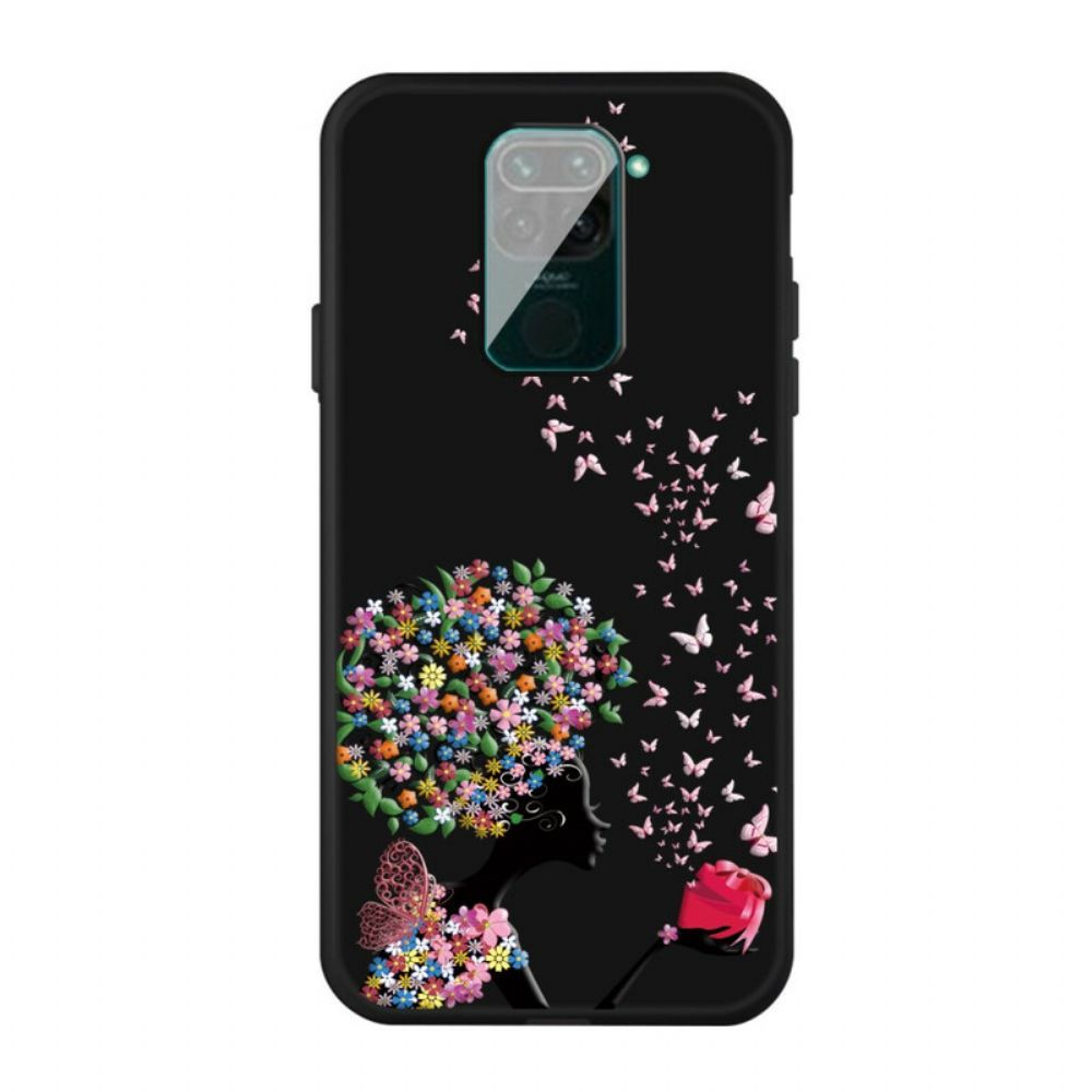 Telefoonhoesje voor Xiaomi Redmi Note 9 Vrouw Met Bloemhoofd