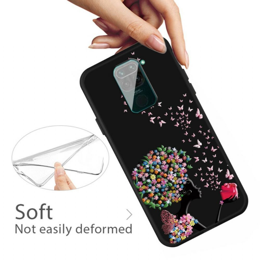 Telefoonhoesje voor Xiaomi Redmi Note 9 Vrouw Met Bloemhoofd