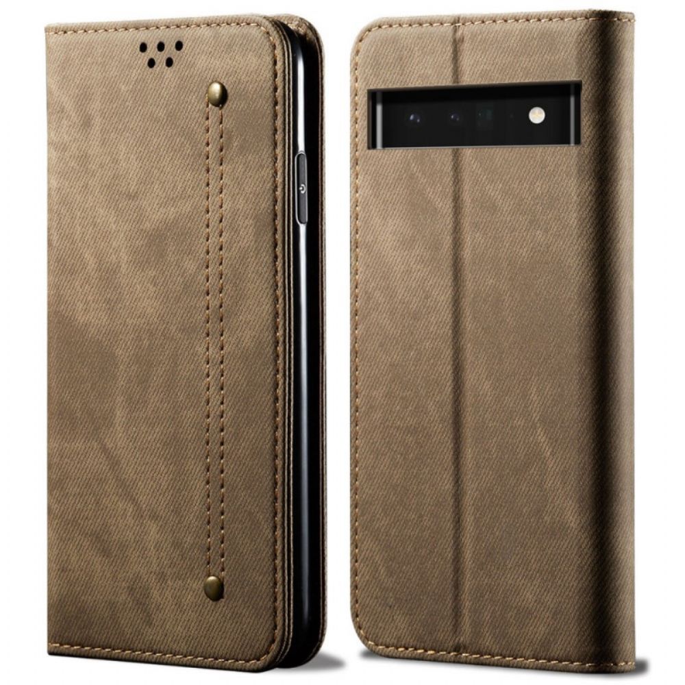 Bescherming Hoesje voor Google Pixel 6 Pro Folio-hoesje Denim Stof
