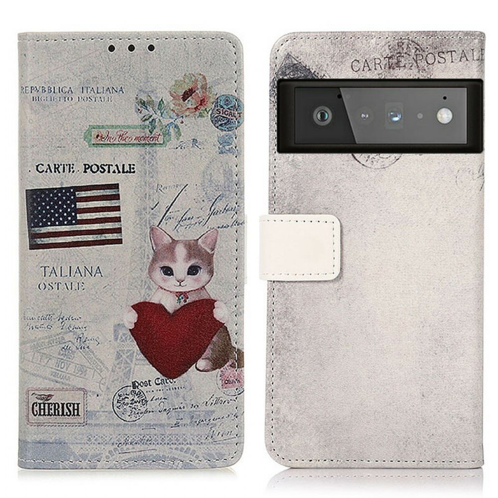Folio-hoesje voor Google Pixel 6 Pro Reizende Kat