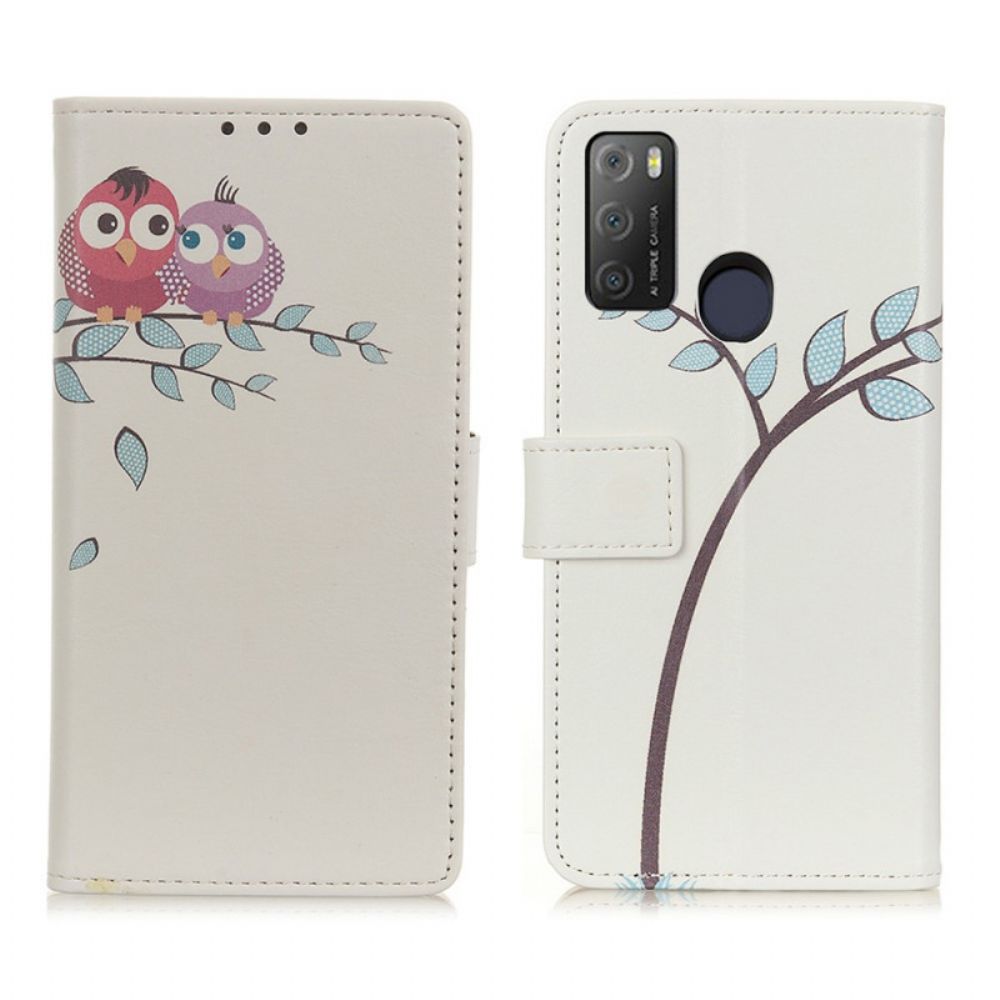 Folio-hoesje voor Alcatel 1S / 3L (2021) Paar Uilen In De Boom
