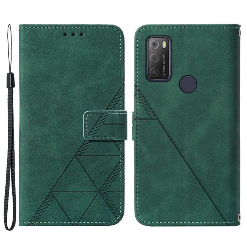Leren Hoesje voor Alcatel 1S / 3L (2021) Met Ketting Band Piramide Ontwerp