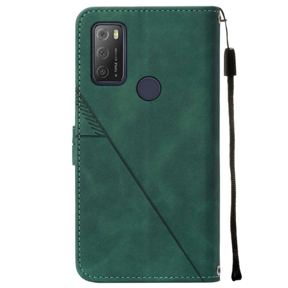Leren Hoesje voor Alcatel 1S / 3L (2021) Met Ketting Band Piramide Ontwerp