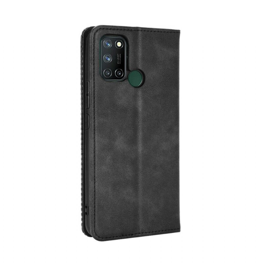 Bescherming Hoesje voor Realme 7i Folio-hoesje Vintage Gestileerd Leereffect
