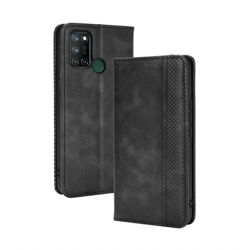 Bescherming Hoesje voor Realme 7i Folio-hoesje Vintage Gestileerd Leereffect