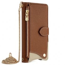 Leren Hoesje Oneplus 13 Tweekleurige Portemonnee Met Ketting