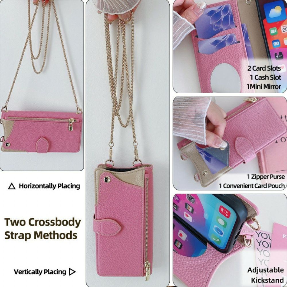 Leren Hoesje Oneplus 13 Tweekleurige Portemonnee Met Ketting