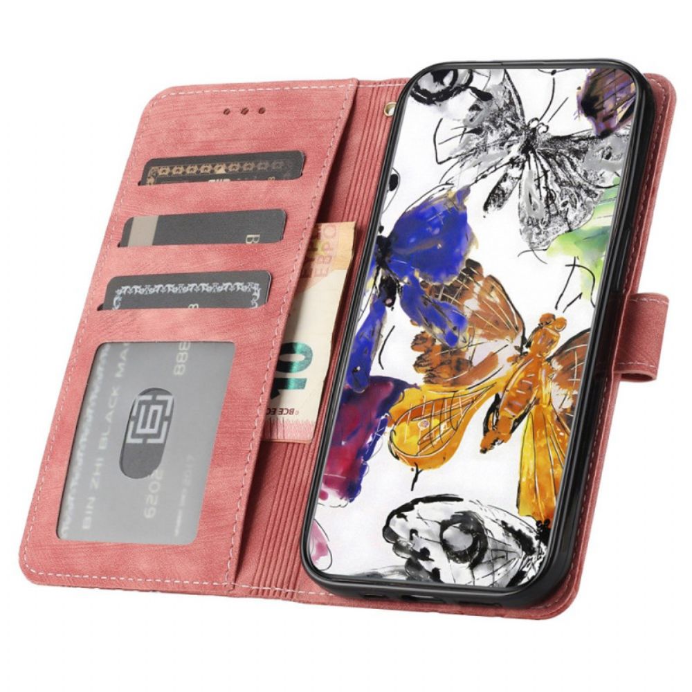 Leren Hoesje Voor Oneplus 13 Suède-effect Met Vlinderprint