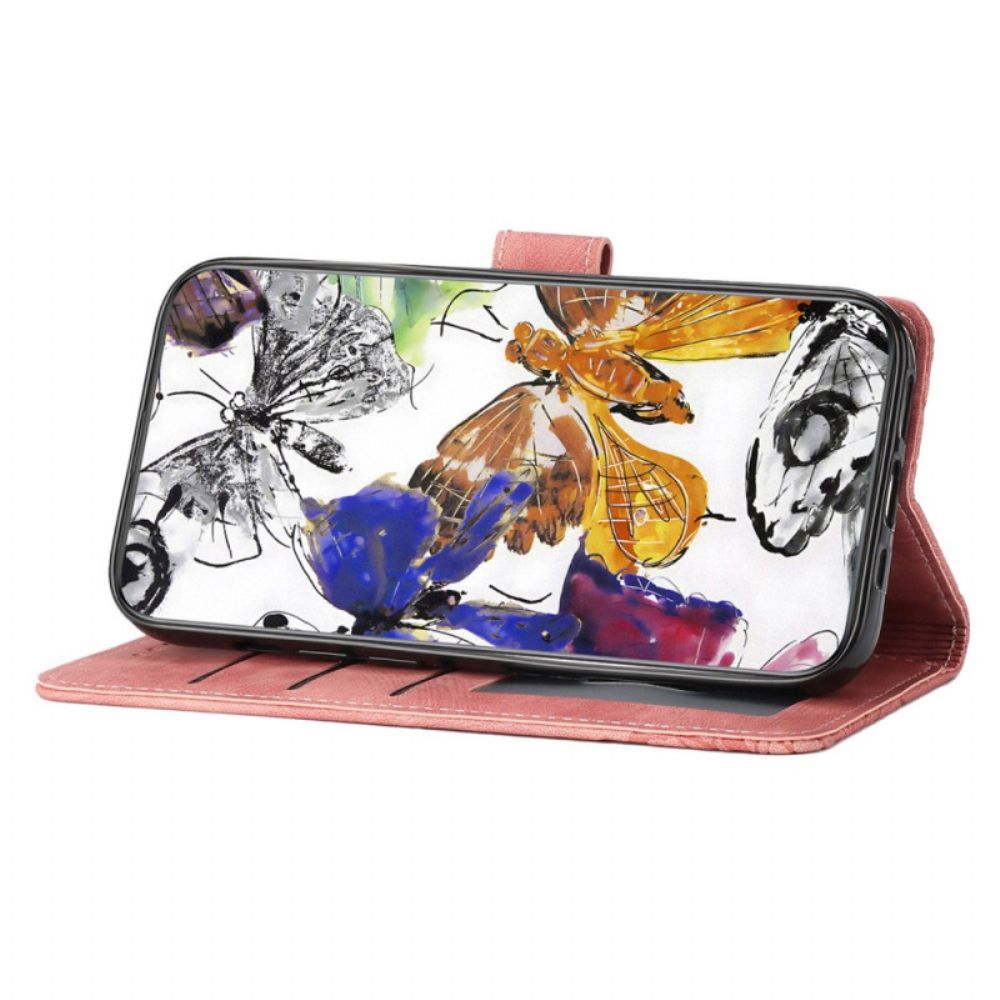 Leren Hoesje Voor Oneplus 13 Suède-effect Met Vlinderprint