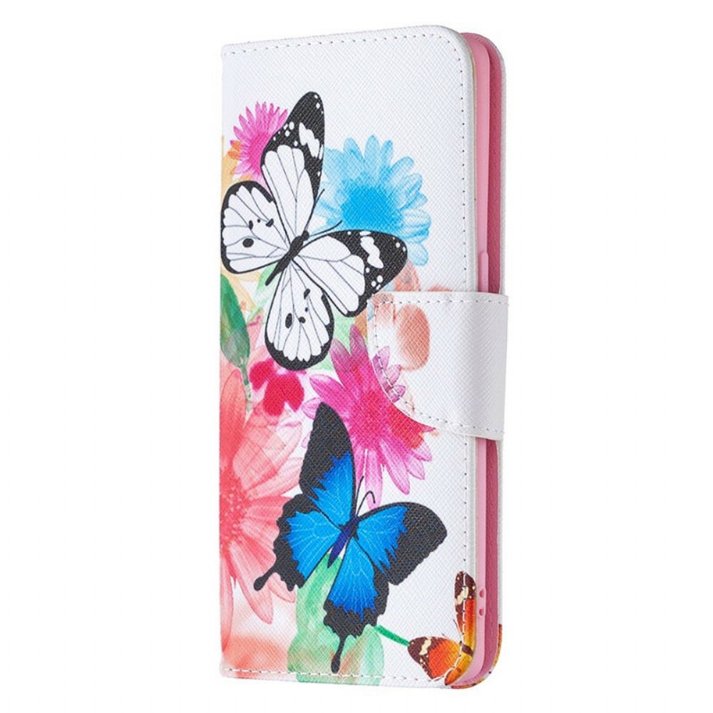 Folio-hoesje voor Oppo Find X2 Neo Geschilderde Vlinders En Bloemen
