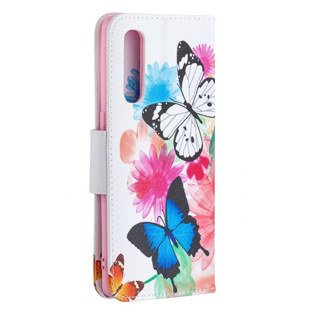 Folio-hoesje voor Oppo Find X2 Neo Geschilderde Vlinders En Bloemen