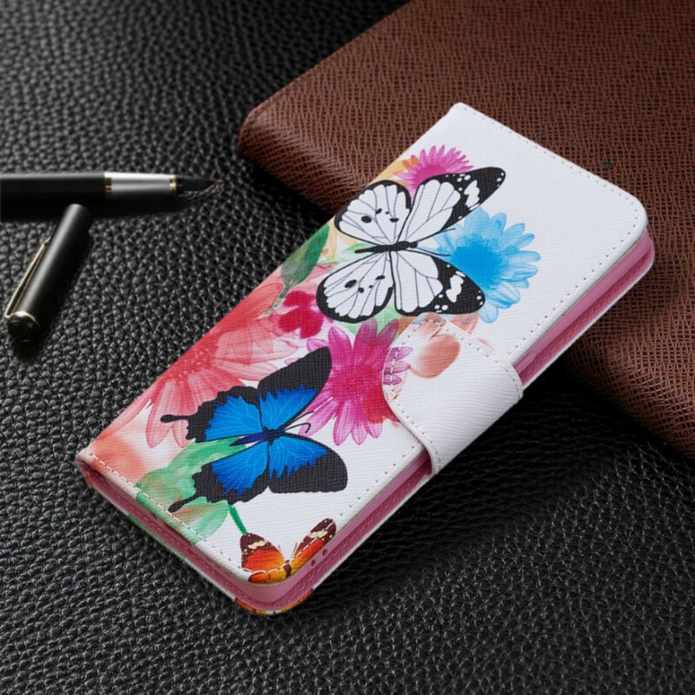 Folio-hoesje voor Oppo Find X2 Neo Geschilderde Vlinders En Bloemen