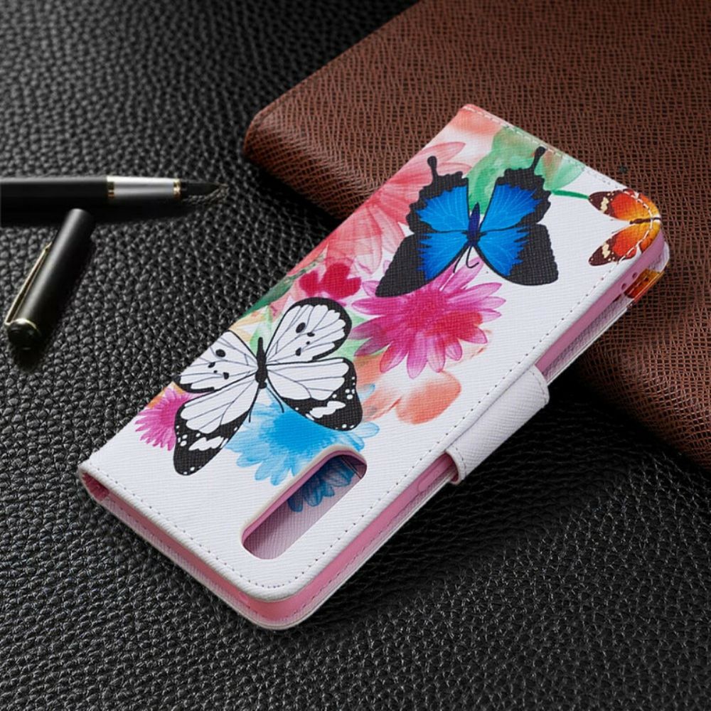 Folio-hoesje voor Oppo Find X2 Neo Geschilderde Vlinders En Bloemen