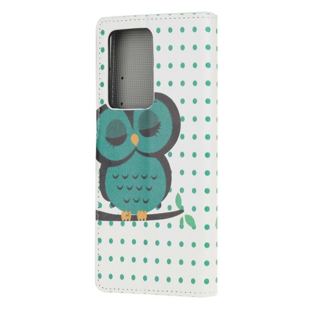 Leren Hoesje voor Samsung Galaxy Note 20 Ultra Slapende Uil