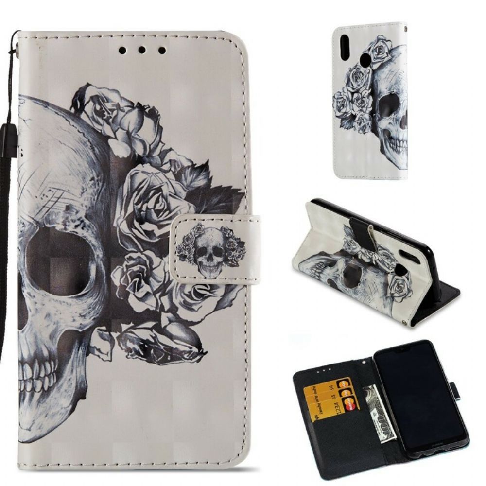 Folio-hoesje voor Huawei P20 Lite 3d Bloemenschedel
