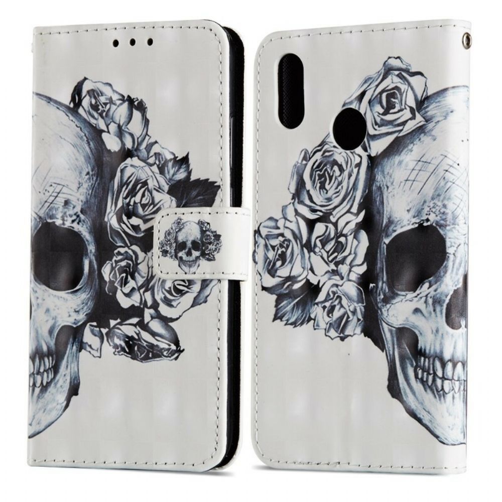 Folio-hoesje voor Huawei P20 Lite 3d Bloemenschedel