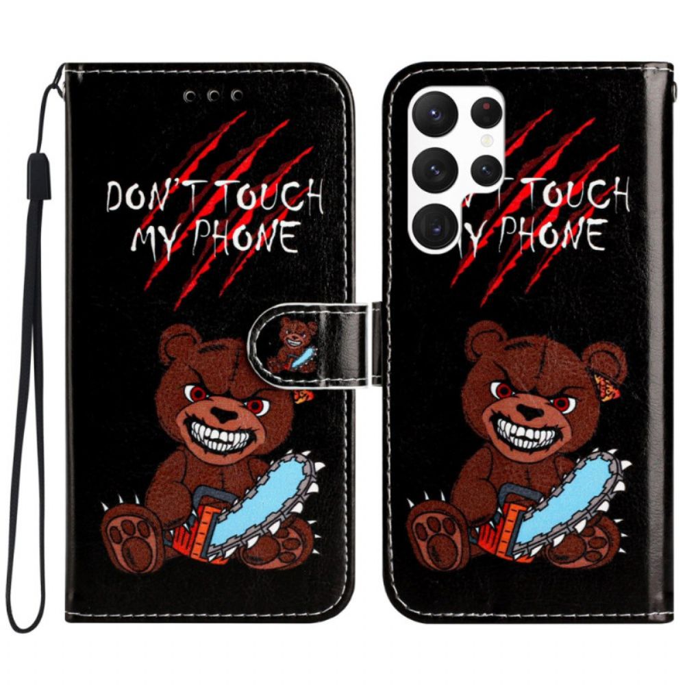 Leren Hoesje Samsung Galaxy S24 Ultra 5g Beer Raak Mijn Telefoon Niet Aan Met Draagkoord Bescherming Hoesje