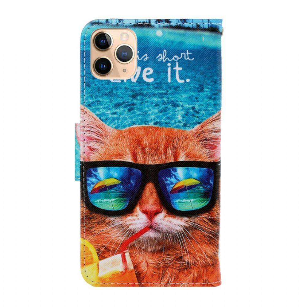 Leren Hoesje voor iPhone 12 Pro Max Met Ketting Cat Live It Strappy
