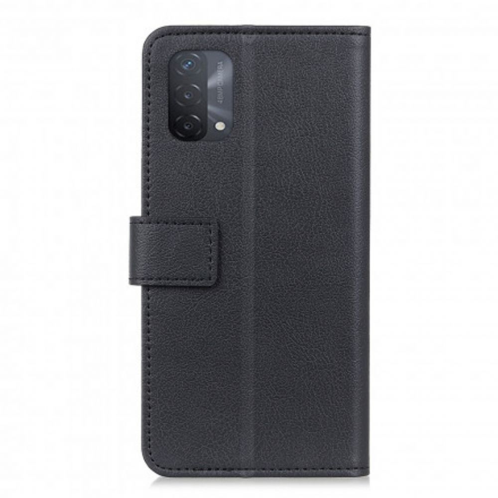 Folio-hoesje voor Oppo A54 5G / A74 5G Eenvoudig Glanzend Leereffect