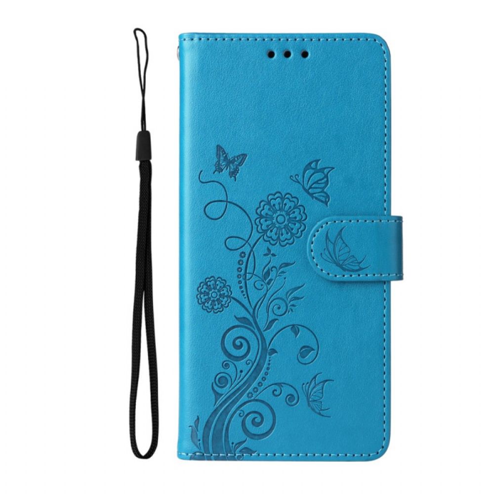 Leren Hoesje Vivo V50 Lite 5g Bloemen- En Vlinderpatroon Bescherming Hoesje