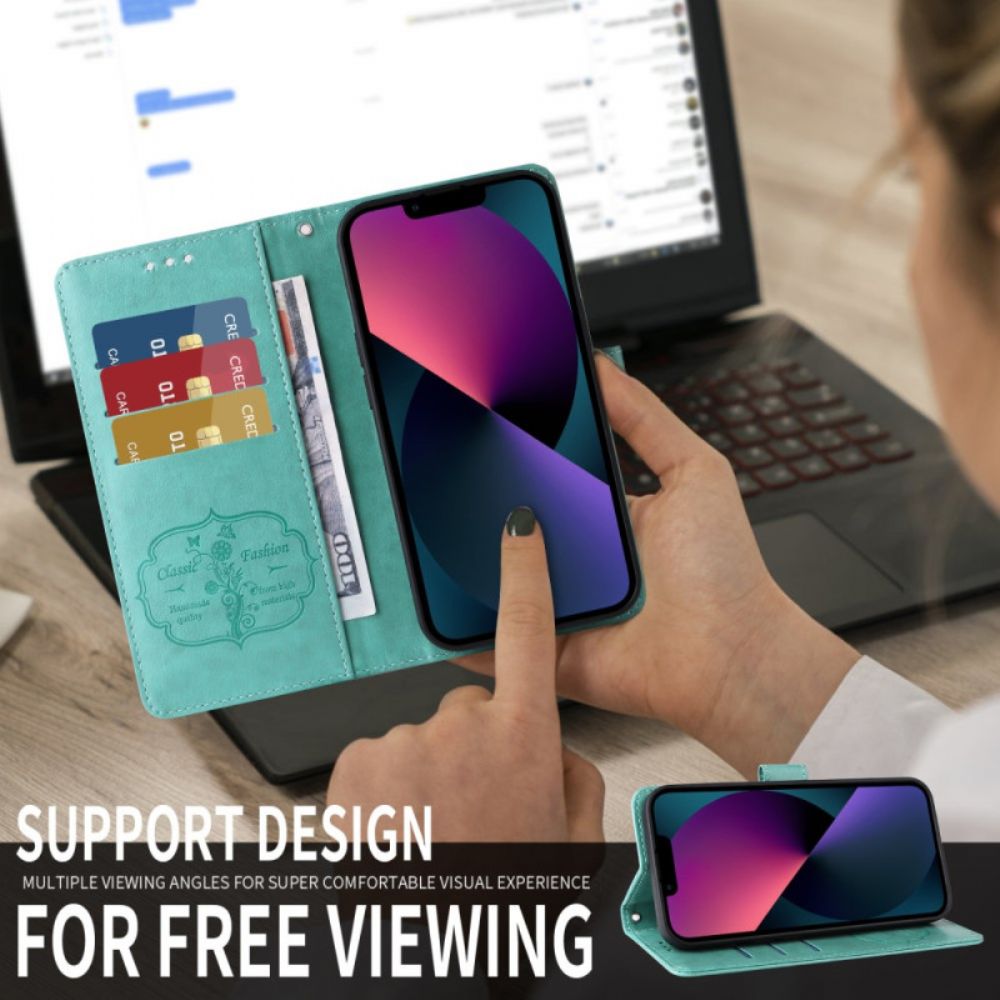 Leren Hoesje Vivo V50 Lite 5g Bloemen- En Vlinderpatroon Bescherming Hoesje