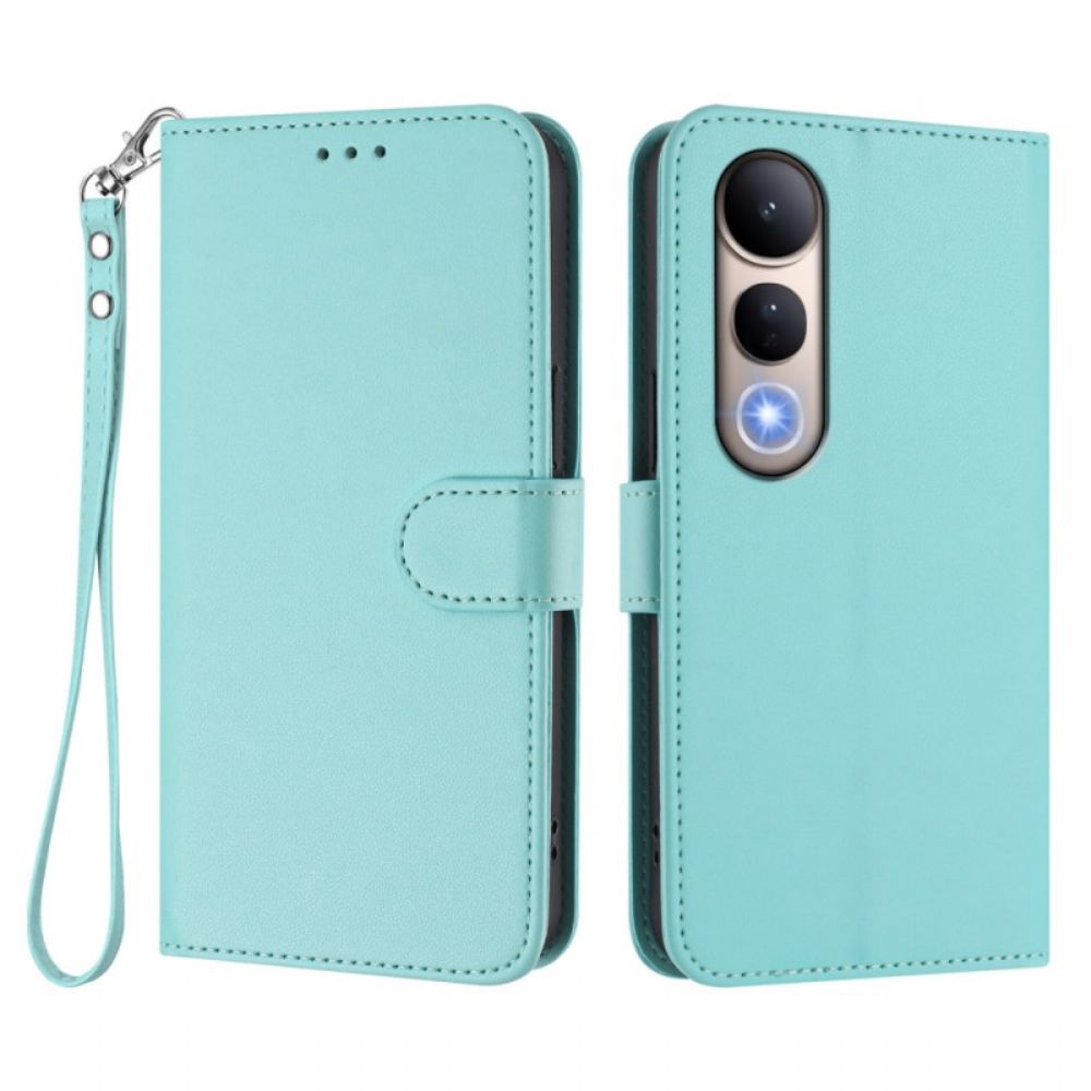 Leren Hoesje Vivo V50 Lite 5g Effen Kunstleer Met Koord Bescherming Hoesje