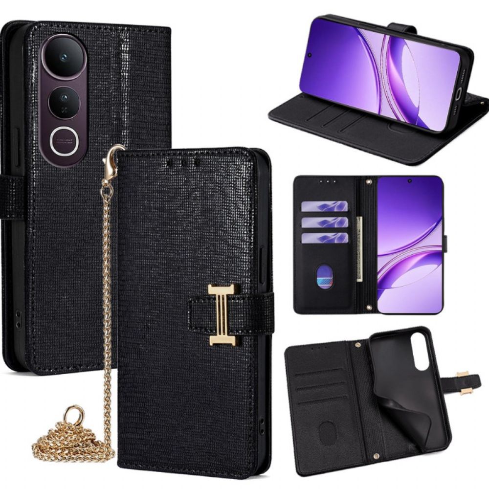 Leren Hoesje Vivo V50 Lite 5g Pailletten Met Ketting Bescherming Hoesje