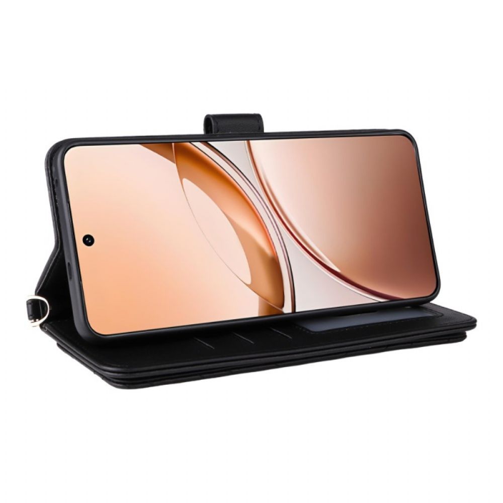 Leren Hoesje Voor Vivo V50 Lite 5g Gewatteerd Met Draagkoord En Schouderband