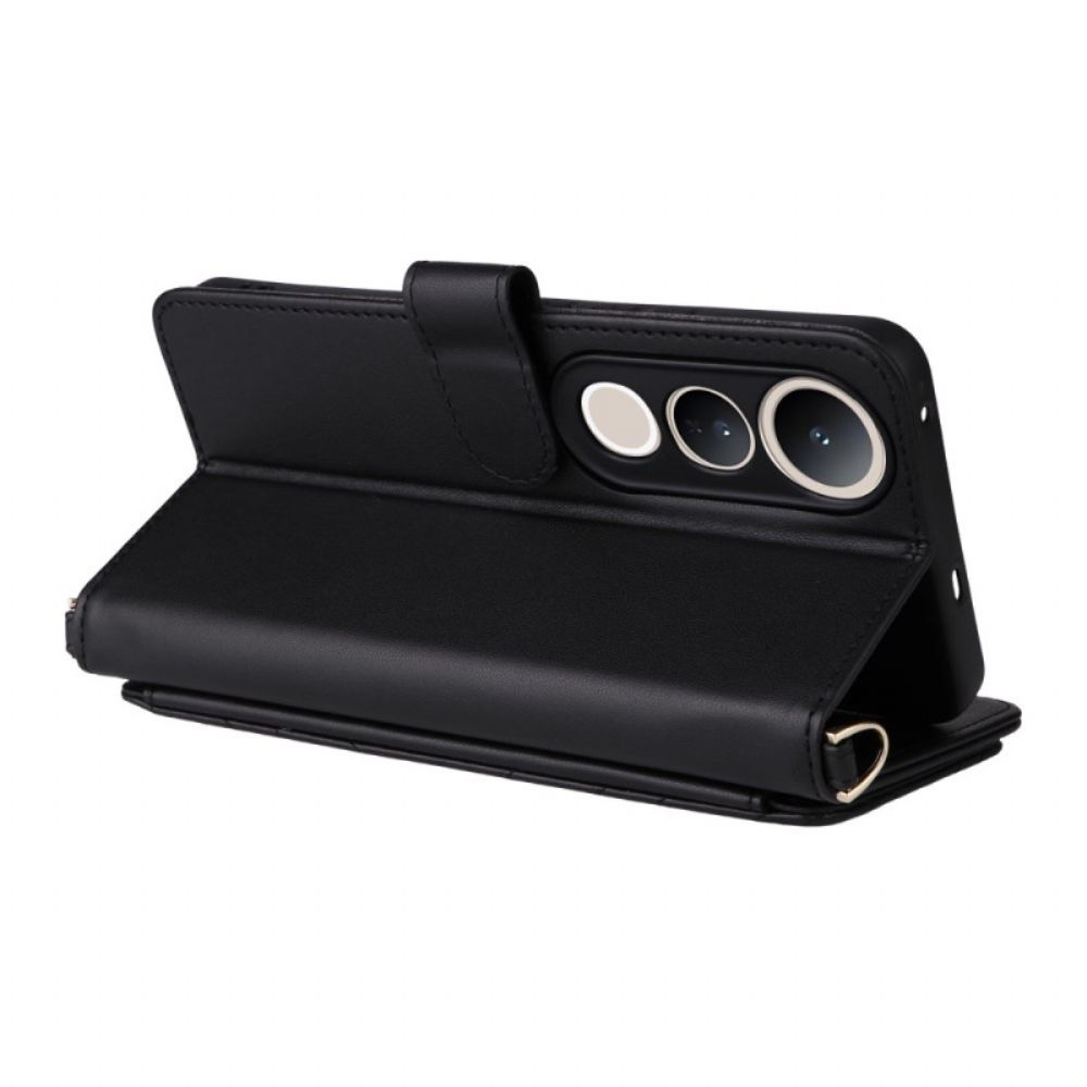 Leren Hoesje Voor Vivo V50 Lite 5g Gewatteerd Met Draagkoord En Schouderband