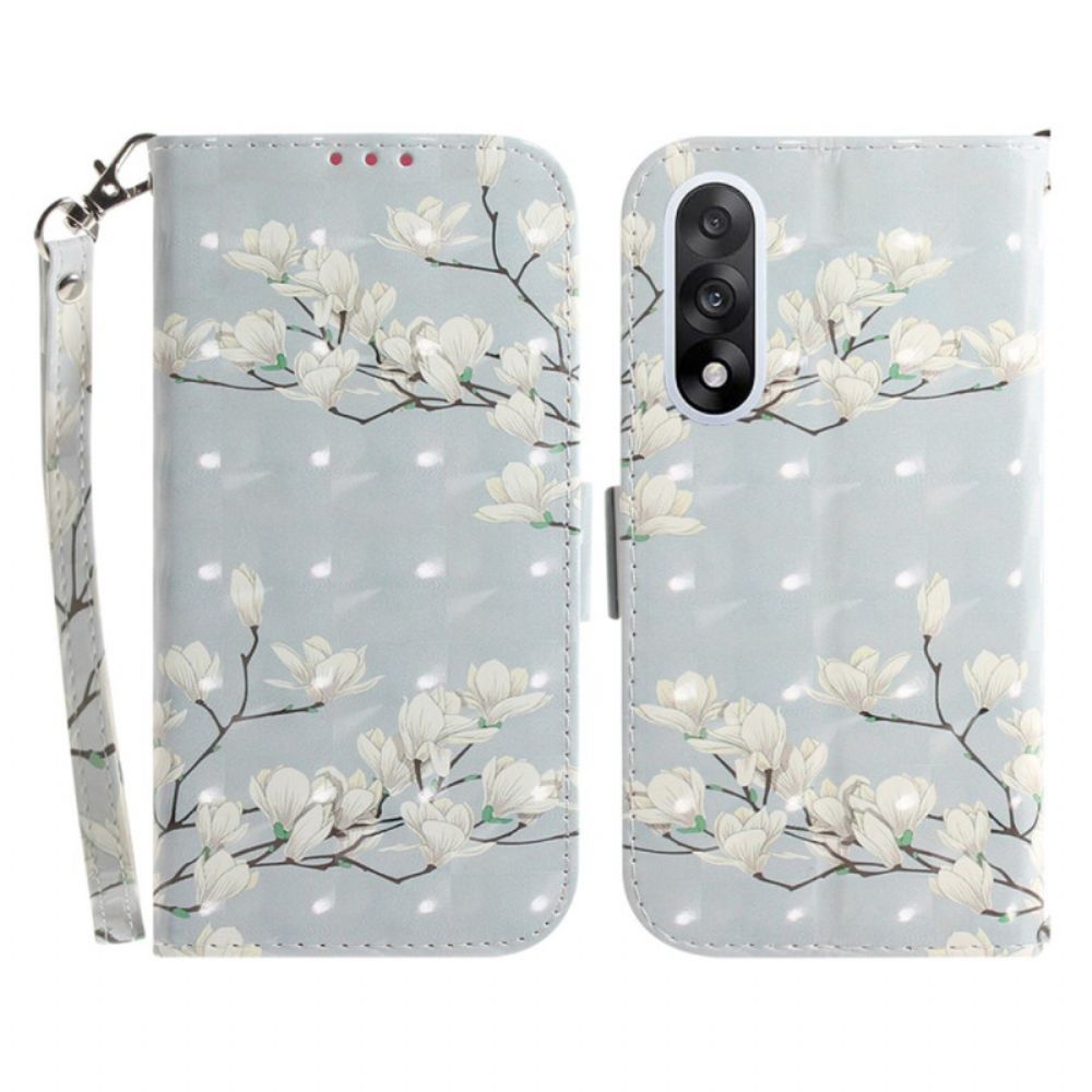 Bescherming Hoesje Oneplus Nord 5 Witte Bloemen Met Bandjes