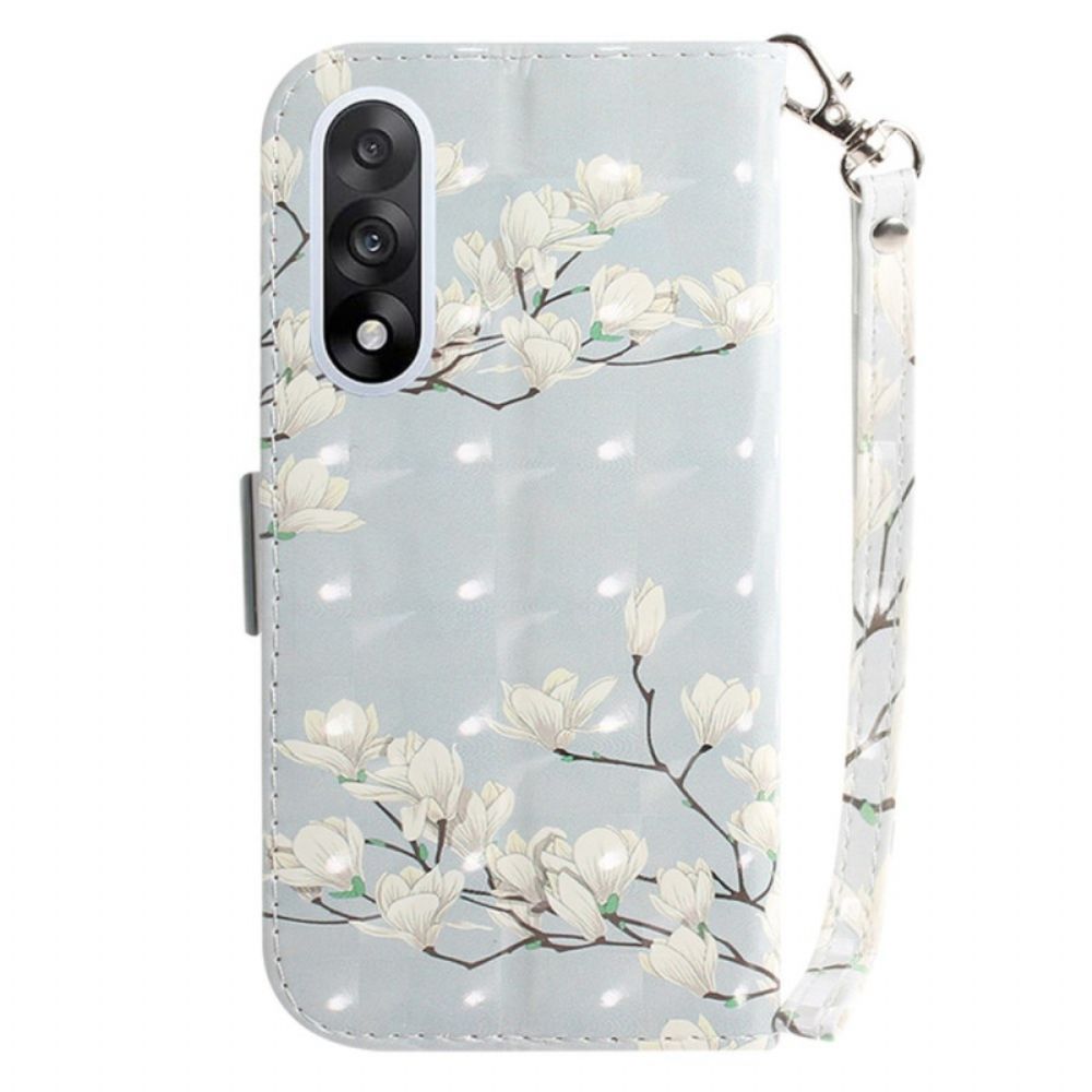 Bescherming Hoesje Oneplus Nord 5 Witte Bloemen Met Bandjes
