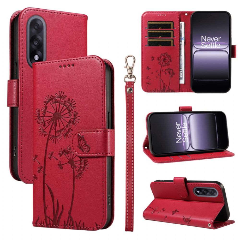 Folio-hoesje Oneplus Nord 5 Telefoonhoesje Paardenbloemen Met Bandjes