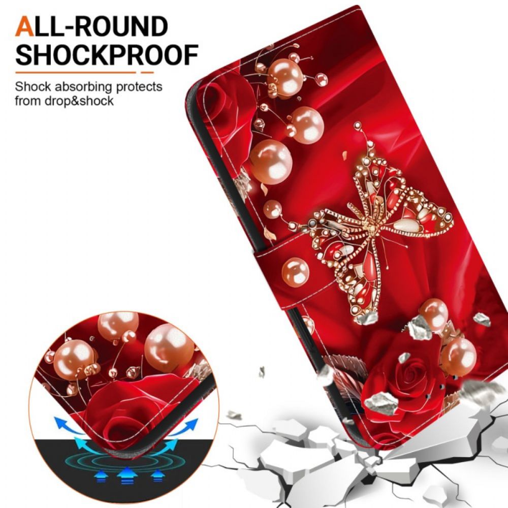 Folio-hoesje Oneplus Nord 5 Telefoonhoesje Rode Vlinders