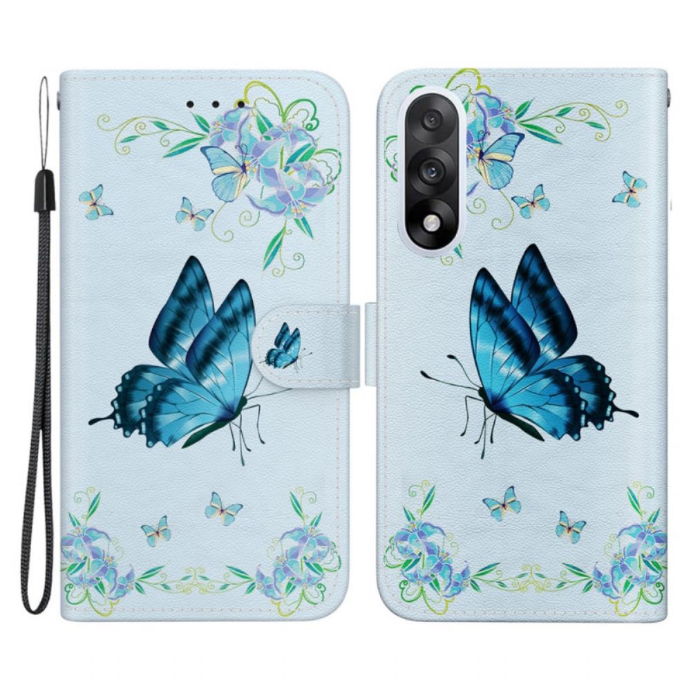 Leren Hoesje Oneplus Nord 5 Blauwe Vlinder En Bloem