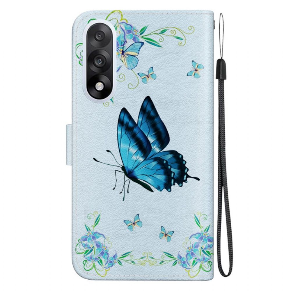 Leren Hoesje Oneplus Nord 5 Blauwe Vlinder En Bloem